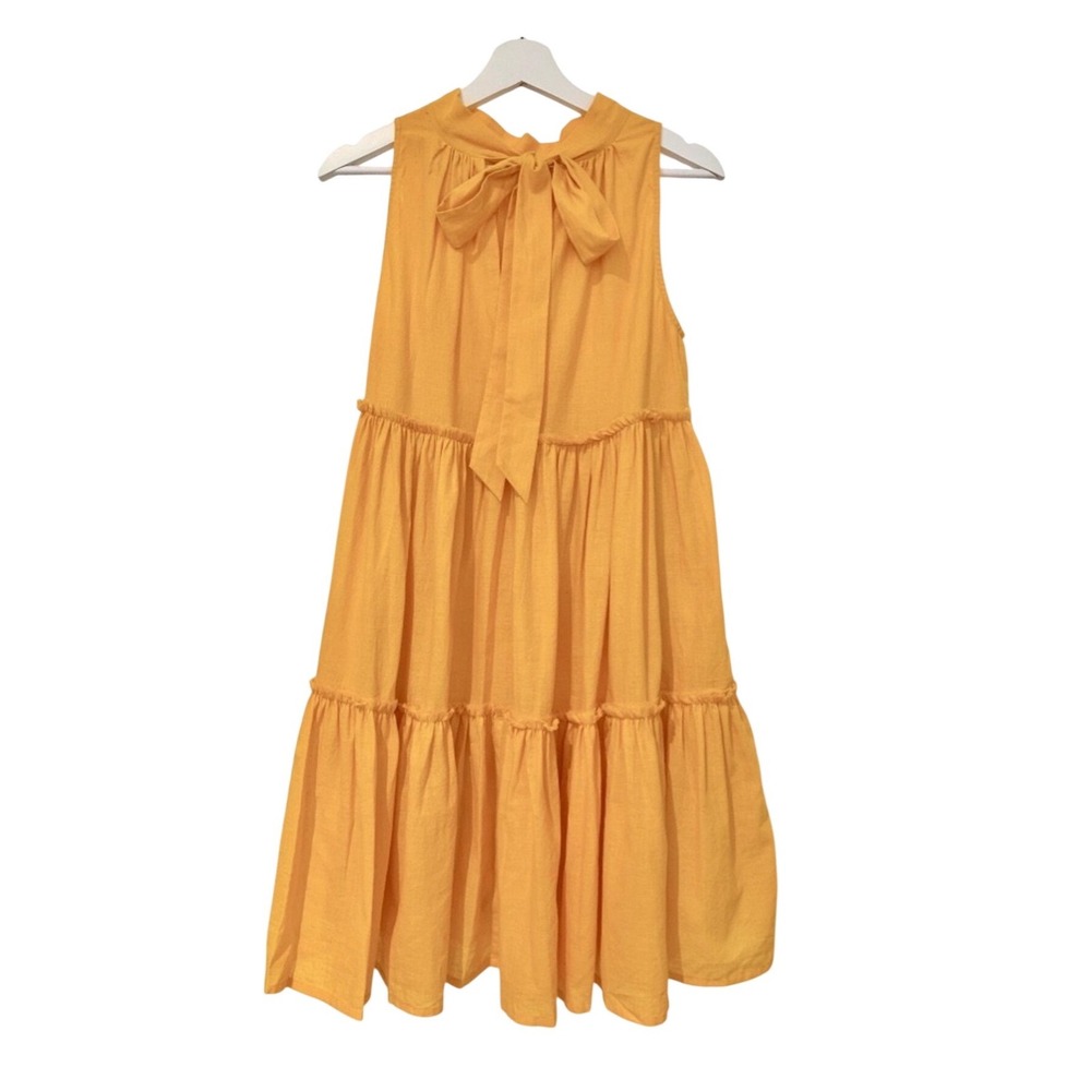 Anthropologie AISH Babydoll Tiered Dress Yellow Sleeveless Boho  size S - Picture 2 of 8